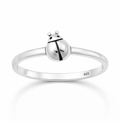 Sterling Silver Oxidized And Polished Ladybug Ring