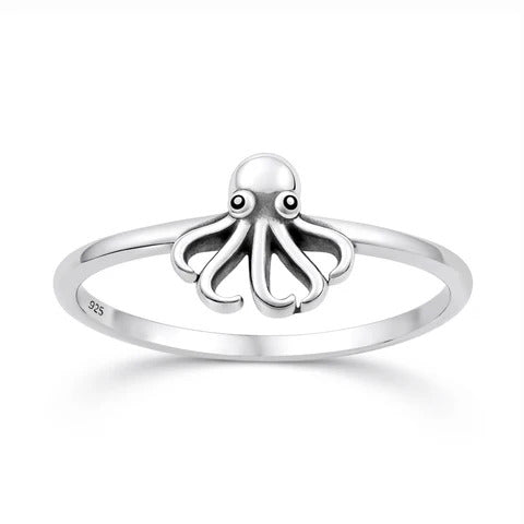Sterling Silver Oxidized And Polished 8.5mm Octopus Ring