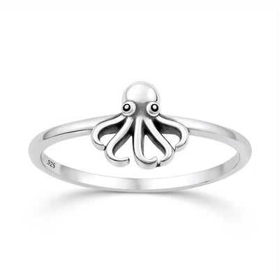 Sterling Silver Oxidized And Polished 8.5mm Octopus Ring