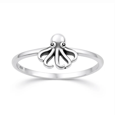 Sterling Silver Oxidized And Polished Octopus Ring