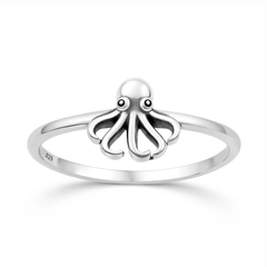 Sterling Silver Oxidized And Polished Octopus Ring