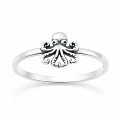 Sterling Silver Oxidized And Polished 8.5mm Octopus Ring