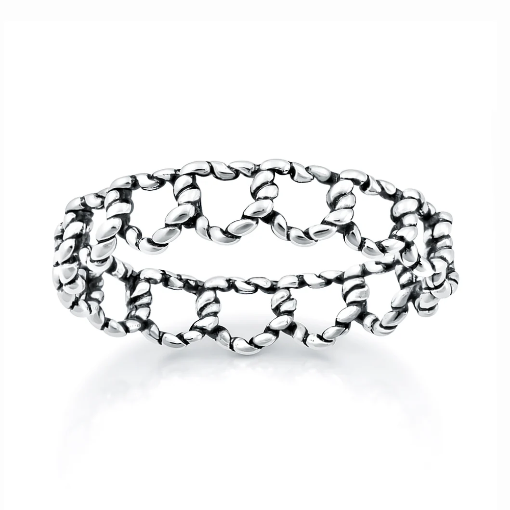 Sterling Silver Oxidized And Polished 4.8mm Twisted Heart Band Ring