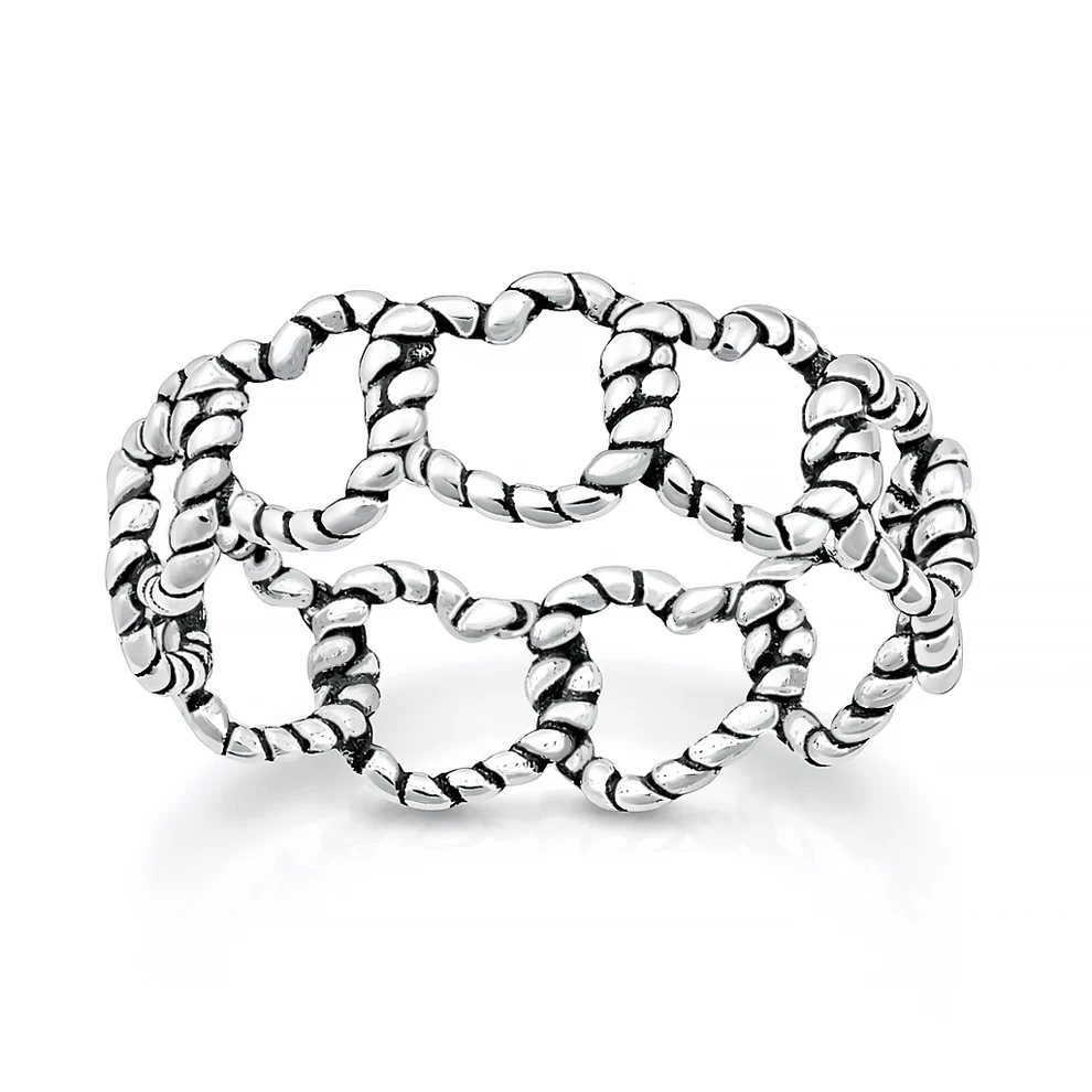 Sterling Silver Oxidized And Polished Twisted Heart Band Ring