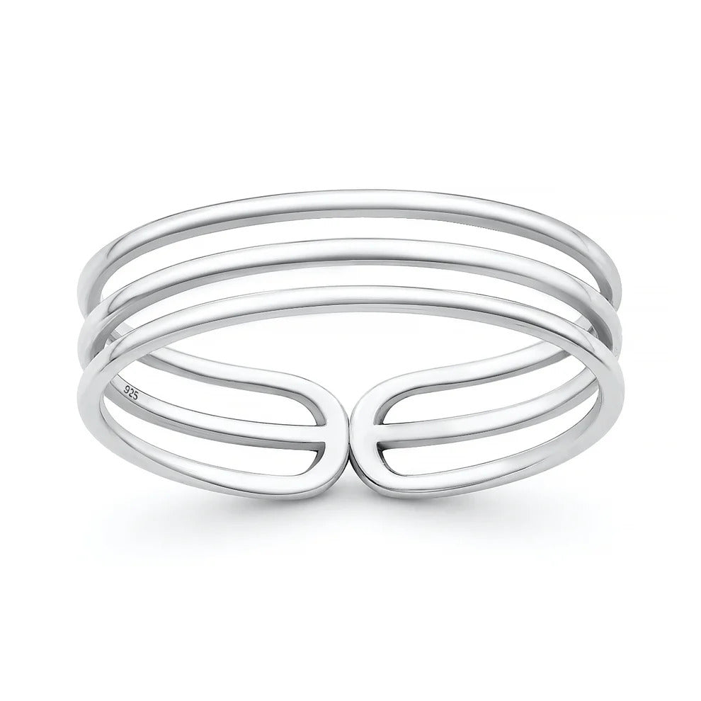 Sterling Silver Oxidized And Polished Triple Band Ring