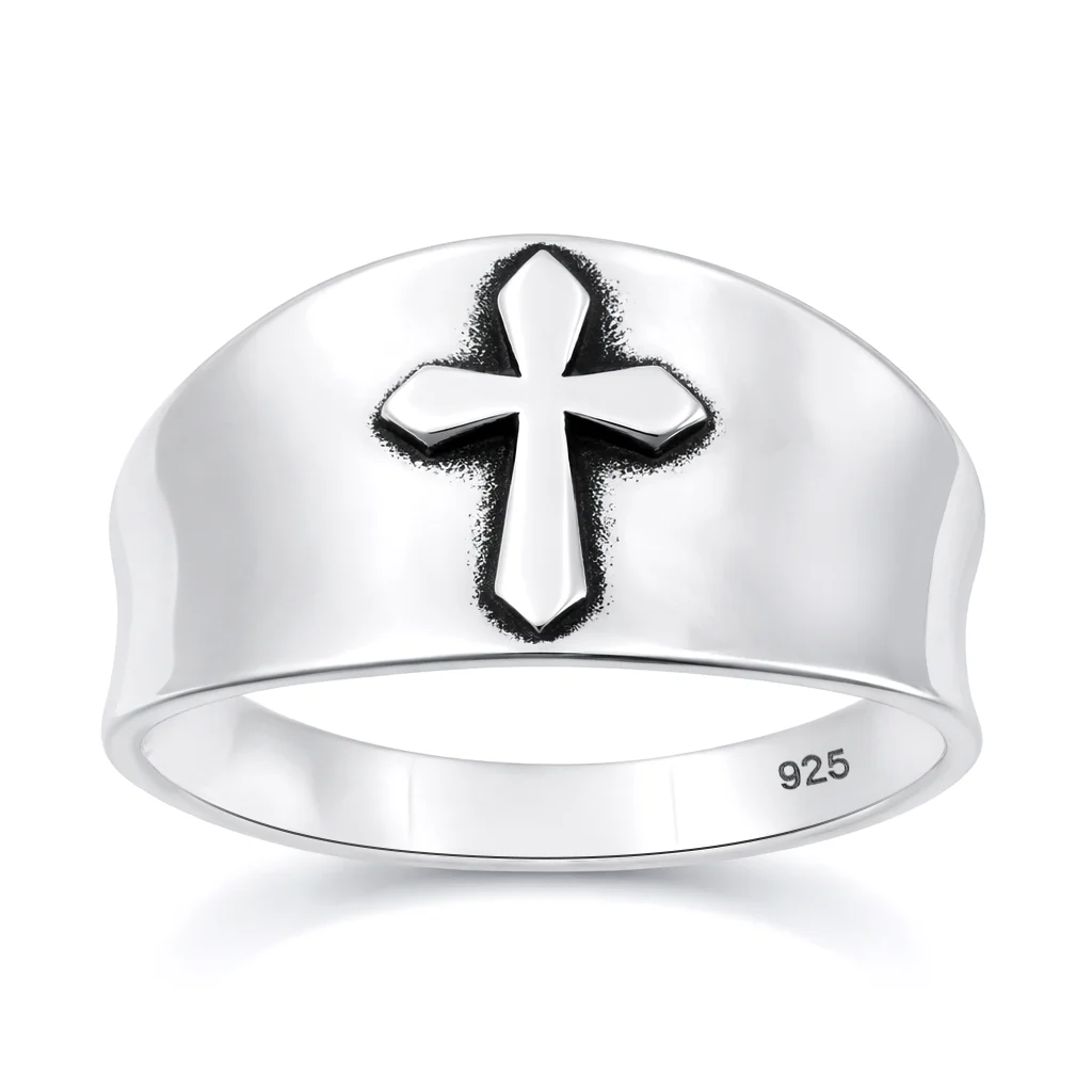 Sterling Silver Oxidized And Polished Cross Ring