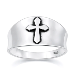 Sterling Silver Oxidized And Polished Cross Ring