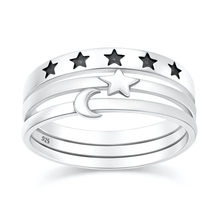 Load image into Gallery viewer, Sterling Silver Oxidized And Polished Moon And Stars Stacking Set Ring