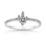 Sterling Silver Oxidized And Polished Cactus And Flower Ring