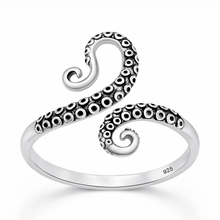 Load image into Gallery viewer, Sterling Silver Oxidized And Polished Octopus Tentacles Ring