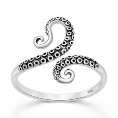 Sterling Silver Oxidized And Polished Octopus Tentacles Ring