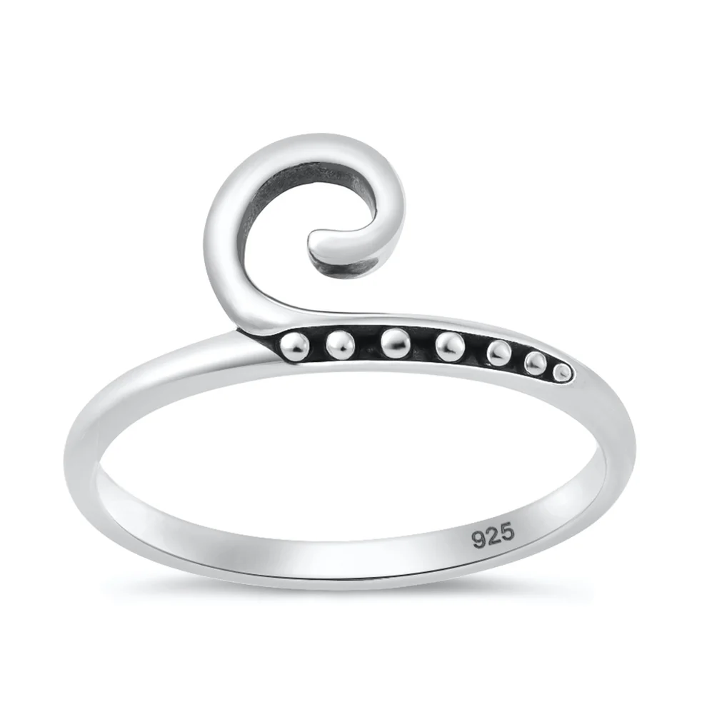 Sterling Silver Oxidized And Polished Wave Design Ring