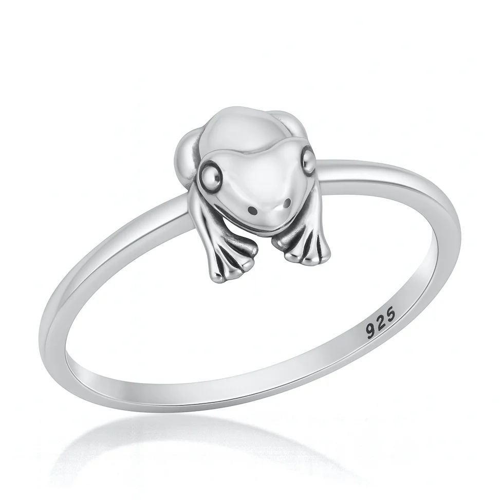 Sterling Silver Oxidized And Polished 8.6mm Frog Ring