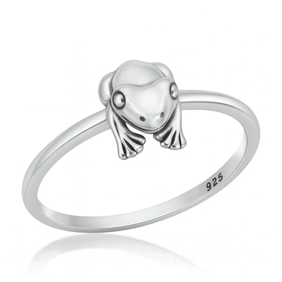 Sterling Silver Oxidized And Polished 8.6mm Frog Ring