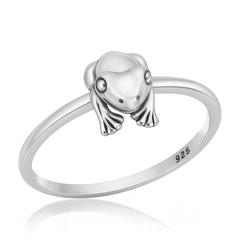 Sterling Silver Oxidized And Polished 8.6mm Frog Ring