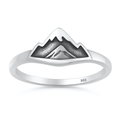 Sterling Silver Oxidized And Polished Mountains 8.4mm Ring