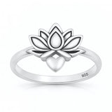 Sterling Silver Oxidized And Polished Lotus And Heart Ring