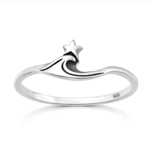 Load image into Gallery viewer, Sterling Silver Oxidized And Polished Wave And Star Ring