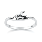 Sterling Silver Oxidized And Polished Waves And Moon Ring