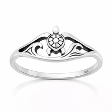 Load image into Gallery viewer, Sterling Silver Oxidized And Polished Turtle And Ocean Ring