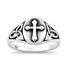 Load image into Gallery viewer, Sterling Silver Oxidized And Polished Celtic Knot And Cross Ring