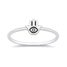 Load image into Gallery viewer, Sterling Silver Oxidized And Polished Hamsa And Evil Eye Ring