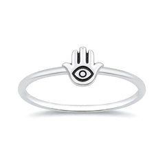 Sterling Silver Oxidized And Polished Hamsa And Evil Eye Ring