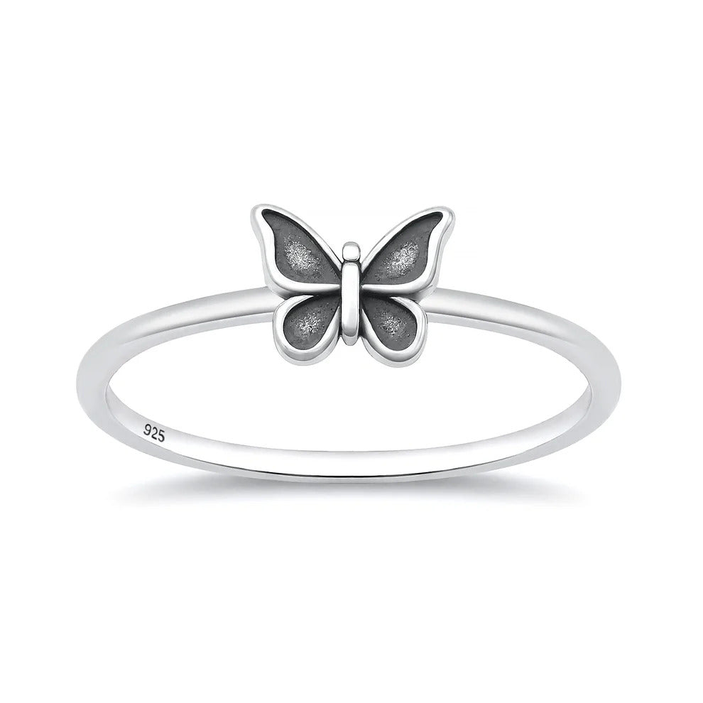 Sterling Silver Oxidized And Polished Butterfly Ring