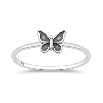 Sterling Silver Oxidized And Polished Butterfly Ring