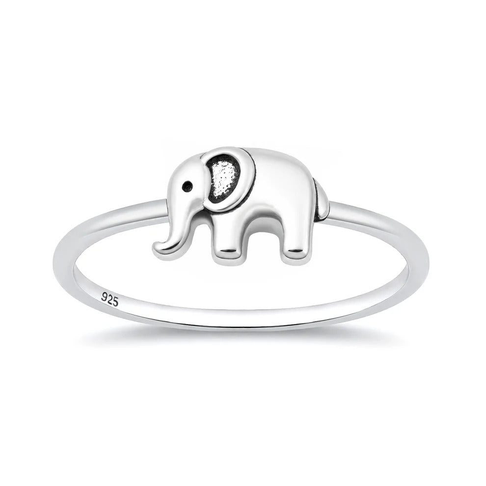 Sterling Silver Oxidized And Polished Elephant Ring