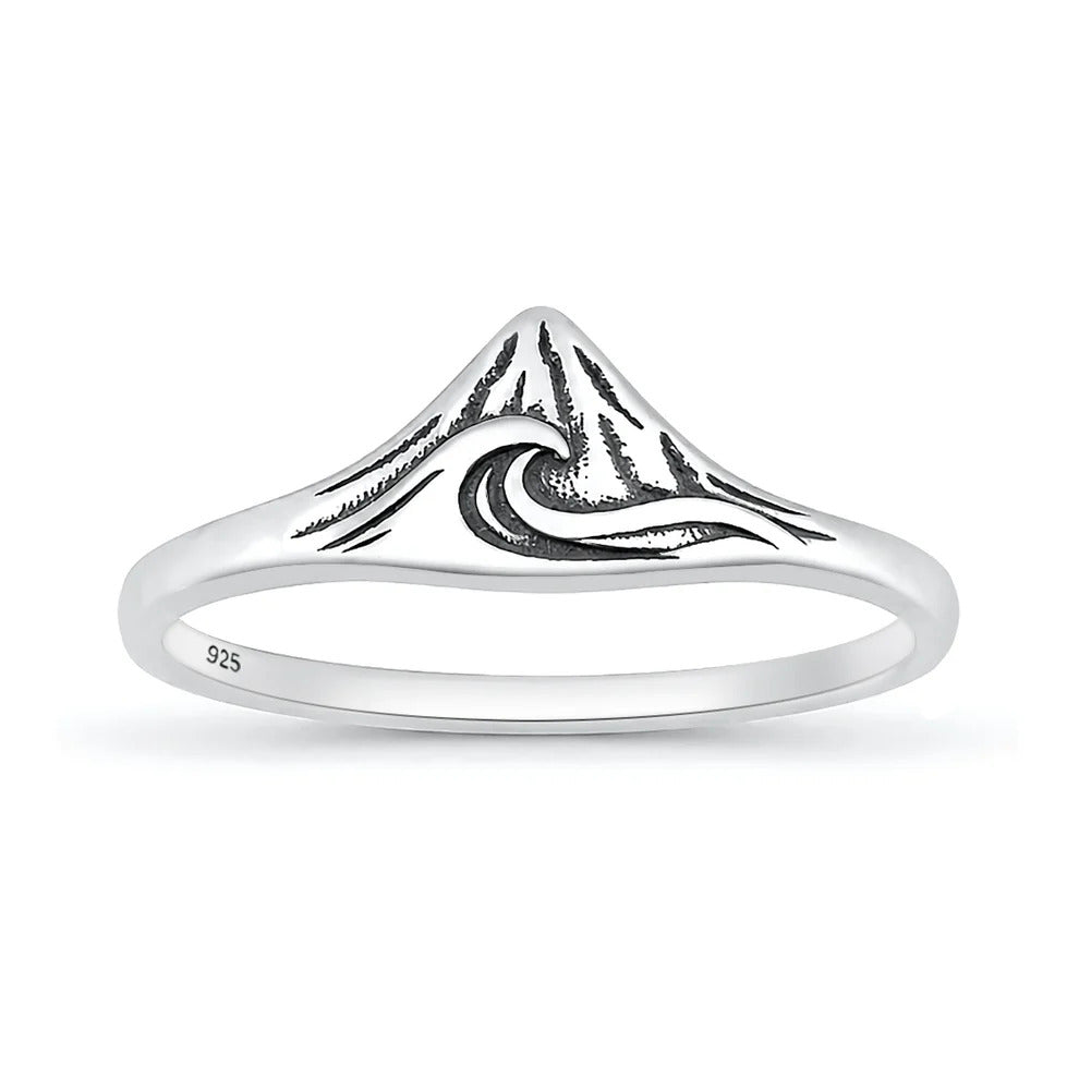 Sterling Silver Oxidized And Polished Mountain And Ocean Ring