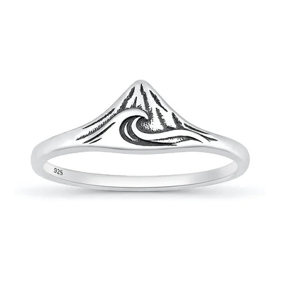 Sterling Silver Oxidized And Polished Mountain And Ocean Ring