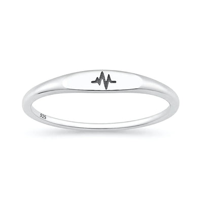 Sterling Silver Oxidized And Polished EKG Heartbeat Ring