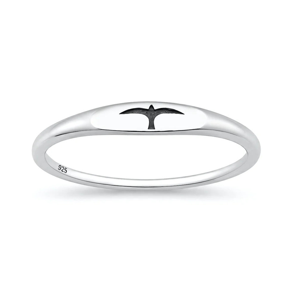 Sterling Silver Oxidized And Polished Bird Ring