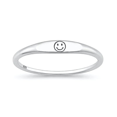Sterling Silver Oxidized And Polished Happy Face Ring