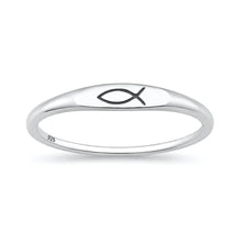 Load image into Gallery viewer, Sterling Silver Oxidized And Polished Christian Fish Ring