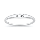 Sterling Silver Oxidized And Polished Christian Fish Ring