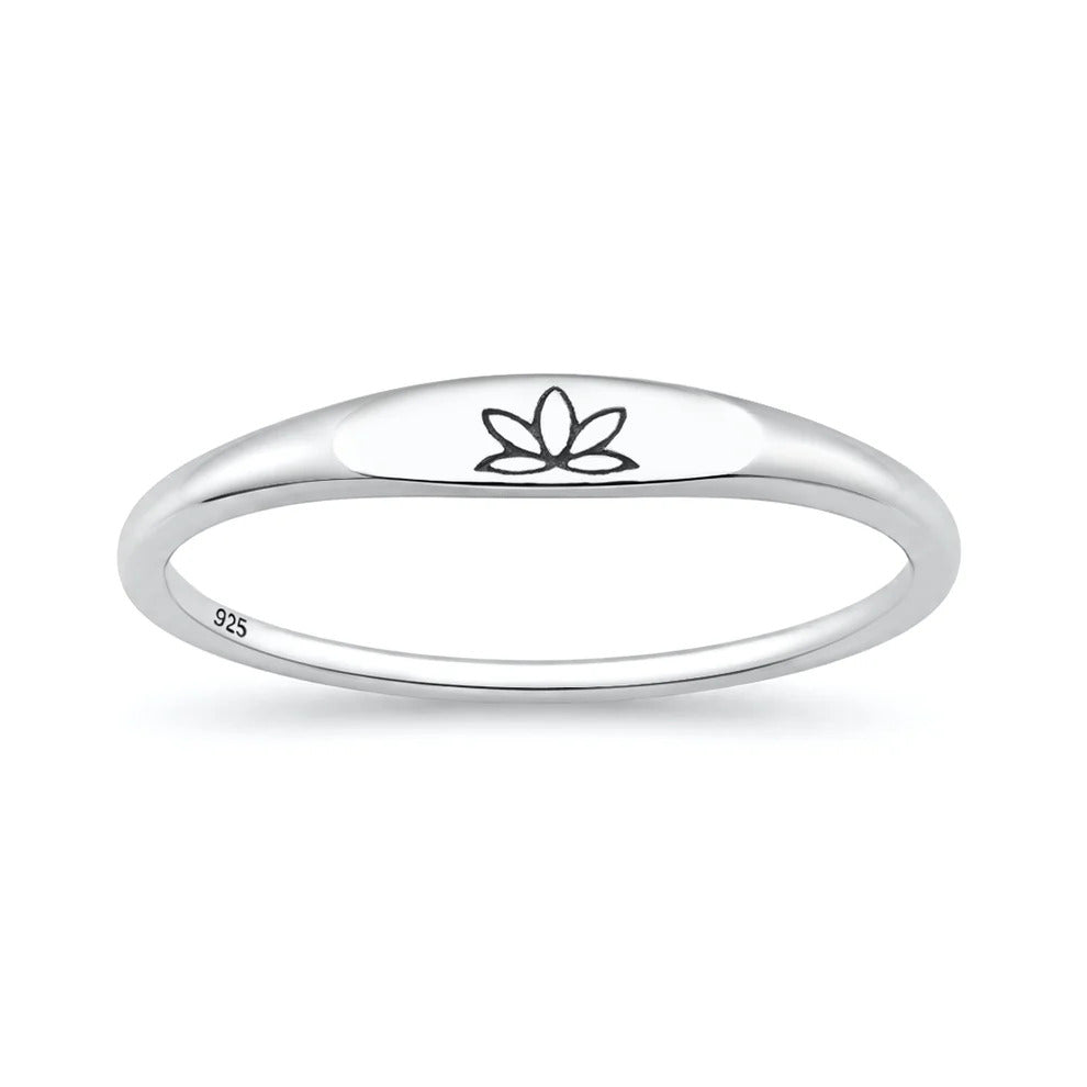 Sterling Silver Oxidized And Polished Lotus Flower Ring