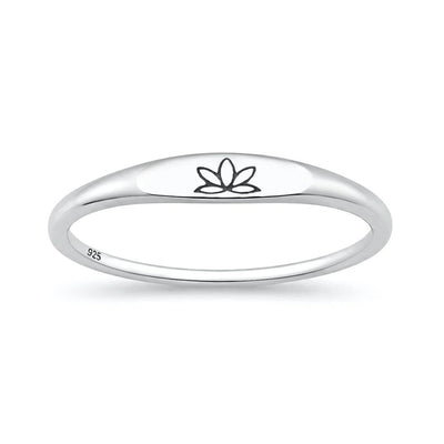 Sterling Silver Oxidized And Polished Lotus Flower Ring