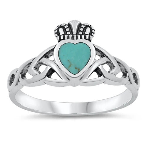 Sterling Silver Turquoise Stone Claddagh Ring
