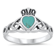 Load image into Gallery viewer, Sterling Silver Turquoise Stone Claddagh Ring