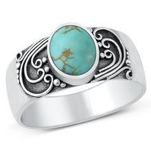 Load image into Gallery viewer, Sterling Silver Oxidized Genuine Turquoise Oval Bali Style Ring