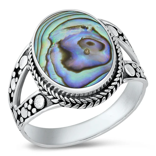 Sterling Silver Oxidized And Polished 18.3mm Abalone Shell Bali Ring