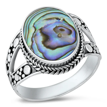Load image into Gallery viewer, Sterling Silver Oxidized And Polished 18.3mm Abalone Shell Bali Ring
