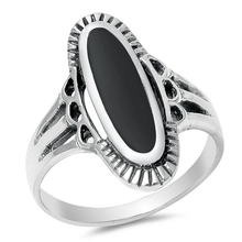 Load image into Gallery viewer, Sterling Silver Long Oval Black Agate Stone Ring