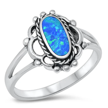 Load image into Gallery viewer, Sterling Silver Flower Blue Lab Opal Stone Ring