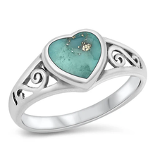 Load image into Gallery viewer, Sterling Silver Heart Genuine Turquoise Stone Ring