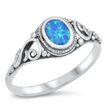Load image into Gallery viewer, Sterling Silver Oxidized Blue Opal Oval Ring