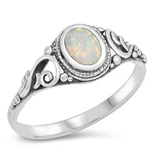 Sterling Silver Oxidized White Opal Oval Ring