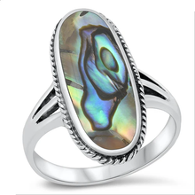 Load image into Gallery viewer, Sterling Silver Rhodium Plated Abalone Oval Ring
